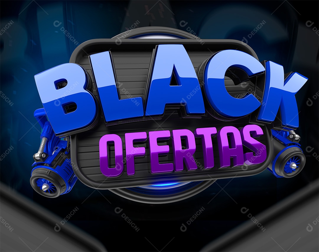 Black Ofertas Selo 3D Azul e Roxo para Composição PSD