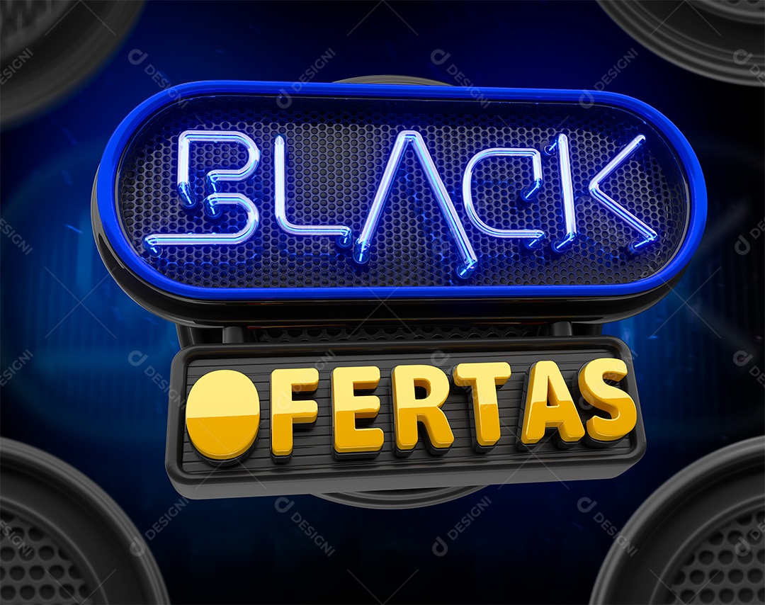 Black Ofertas Com Luz Neon Selo 3D para Composição PSD