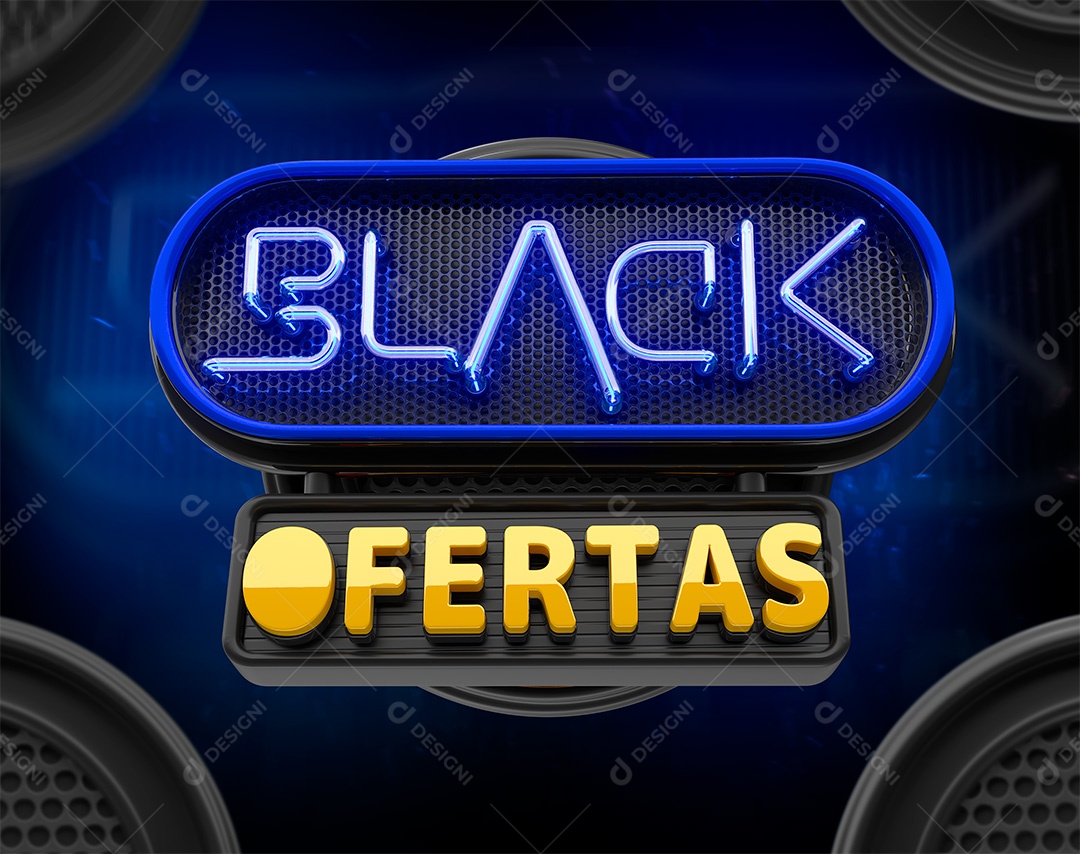Black Ofertas Com Luz Neon Selo 3D para Composição PSD