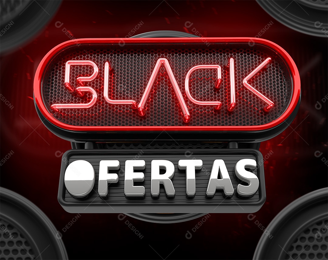 Black Ofertas Selo 3D Com Luz Neon Vermelho para Composição PSD