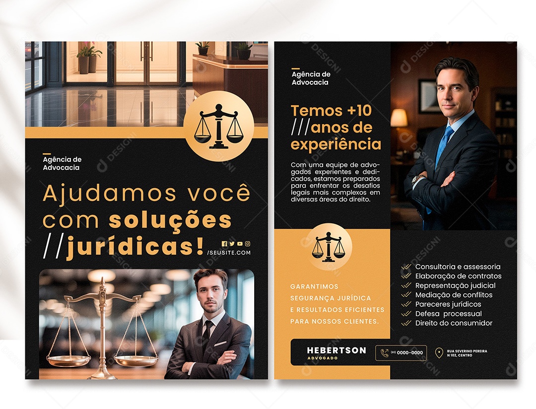 Panfleto Advogado Ajudamos Você com Soluções Jurídicas PSD Editável