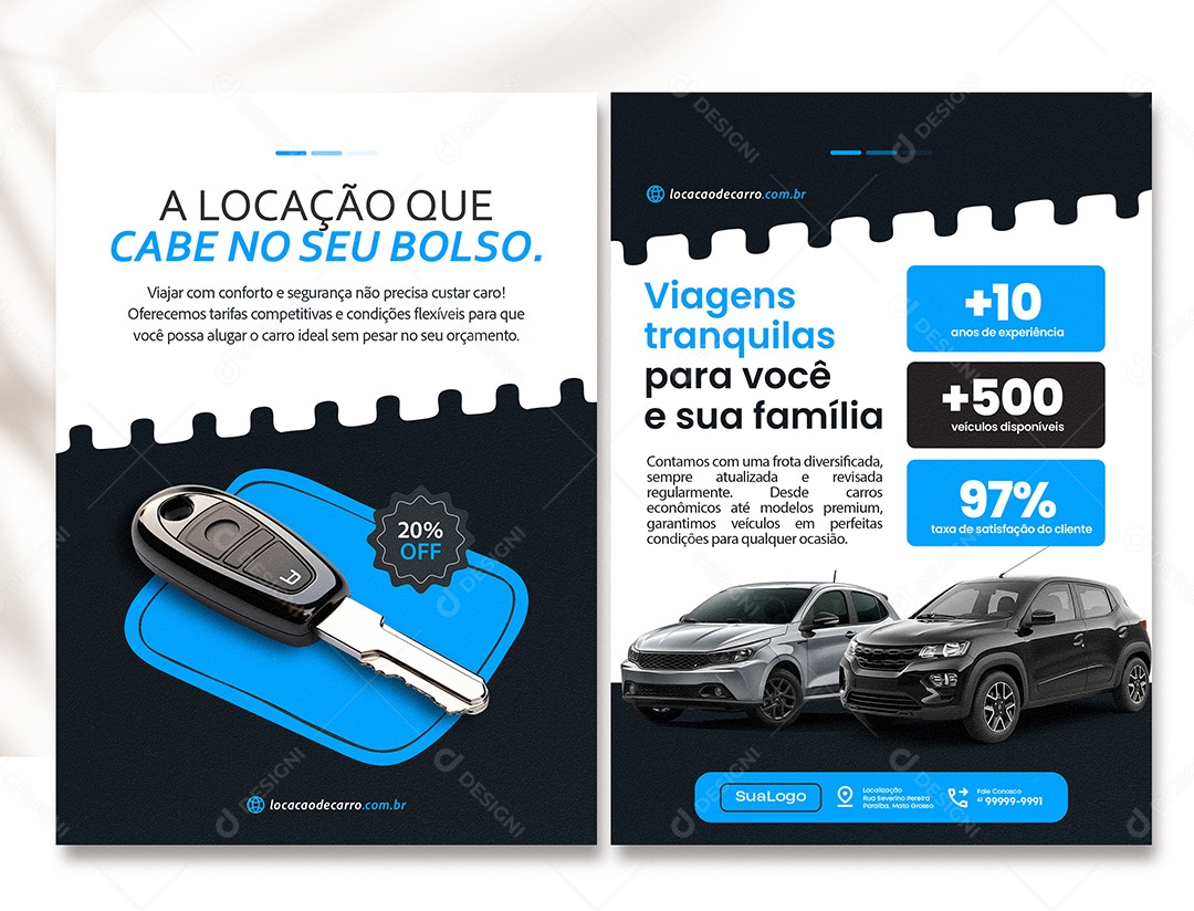 Panfleto Locaçao de Carro Viagens Tranquilas PSD Editável