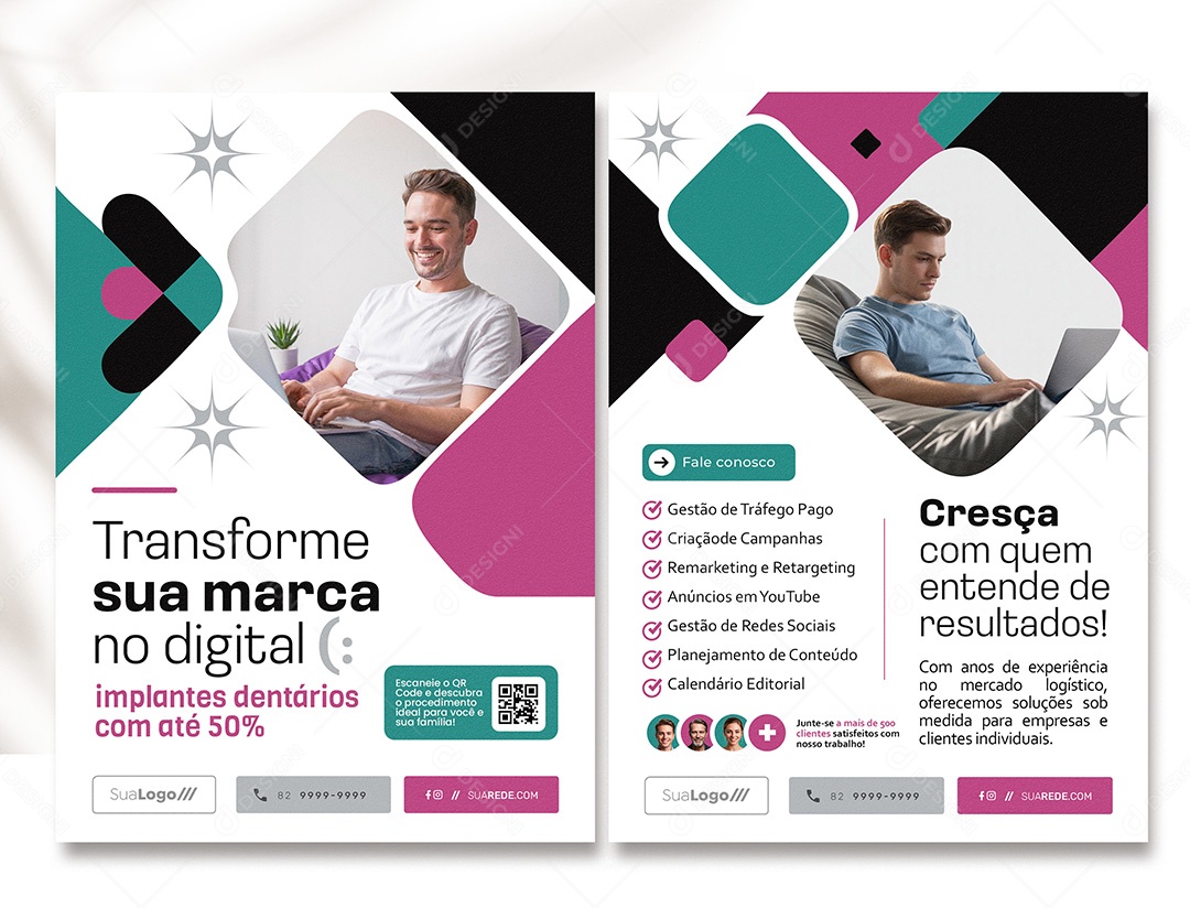 Panfleto Odontologia Transforme Sua Marca PSD Editável