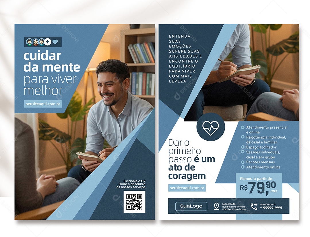 Panfleto Psicologia Cuidar da Mente para Viver Melhor PSD Editável