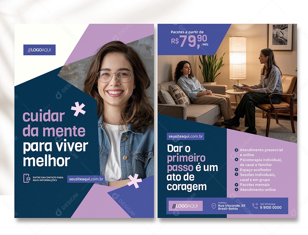 Panfleto Psicologia Cuidar da Mente PSD Editável