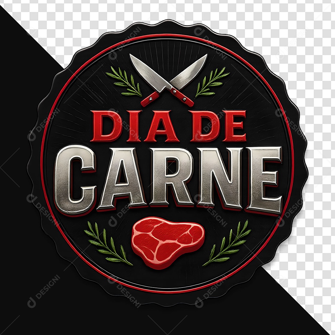 Selo 3D Dia de Carne para Composição PSD