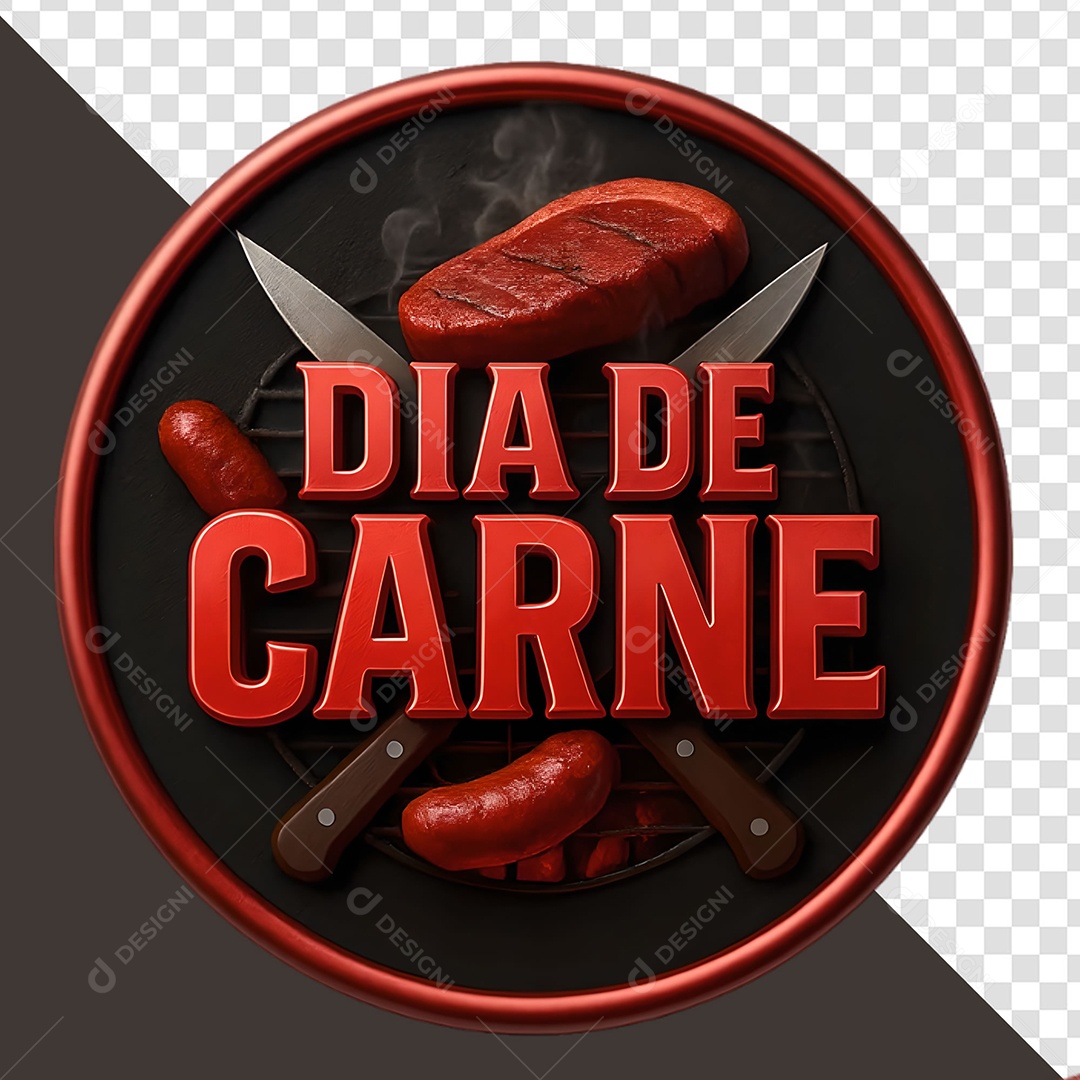 Selo 3D Dia de Carne Vermelha para Composição PSD