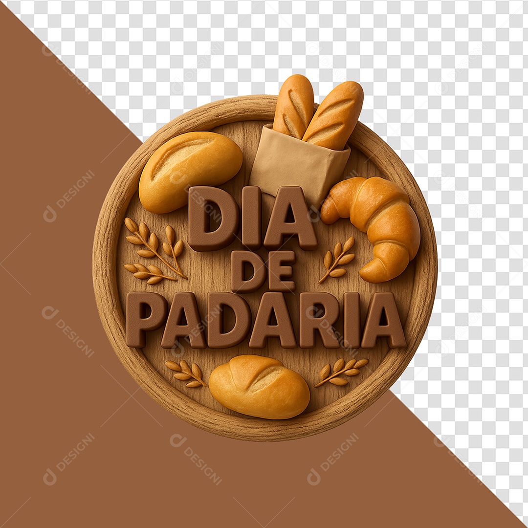 Selo 3D Dia de Padaria para Composição PSD