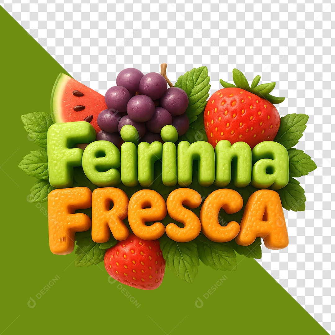 Selo 3D Feirinha Fresca para Composição PSD