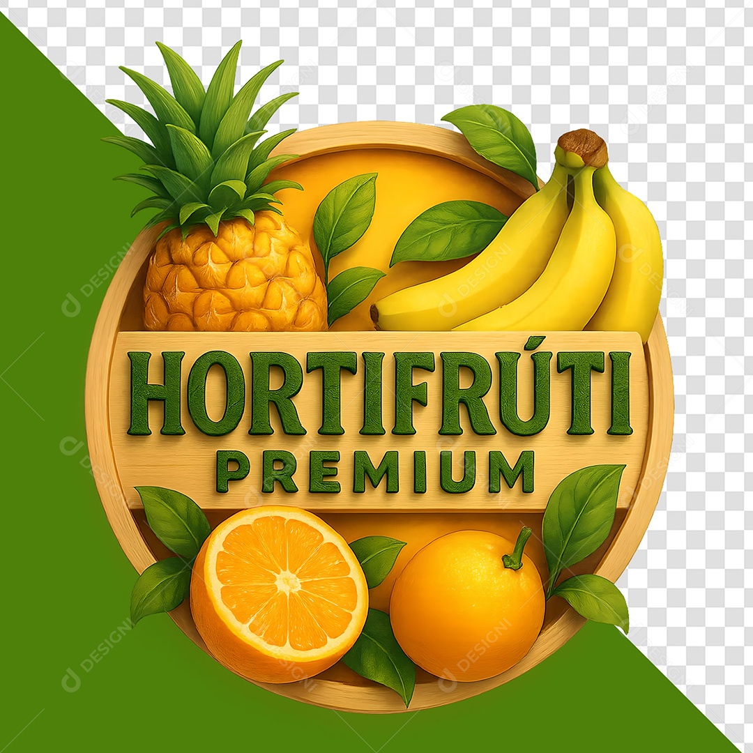 Selo 3D Hortfruti Premium para Composição PSD