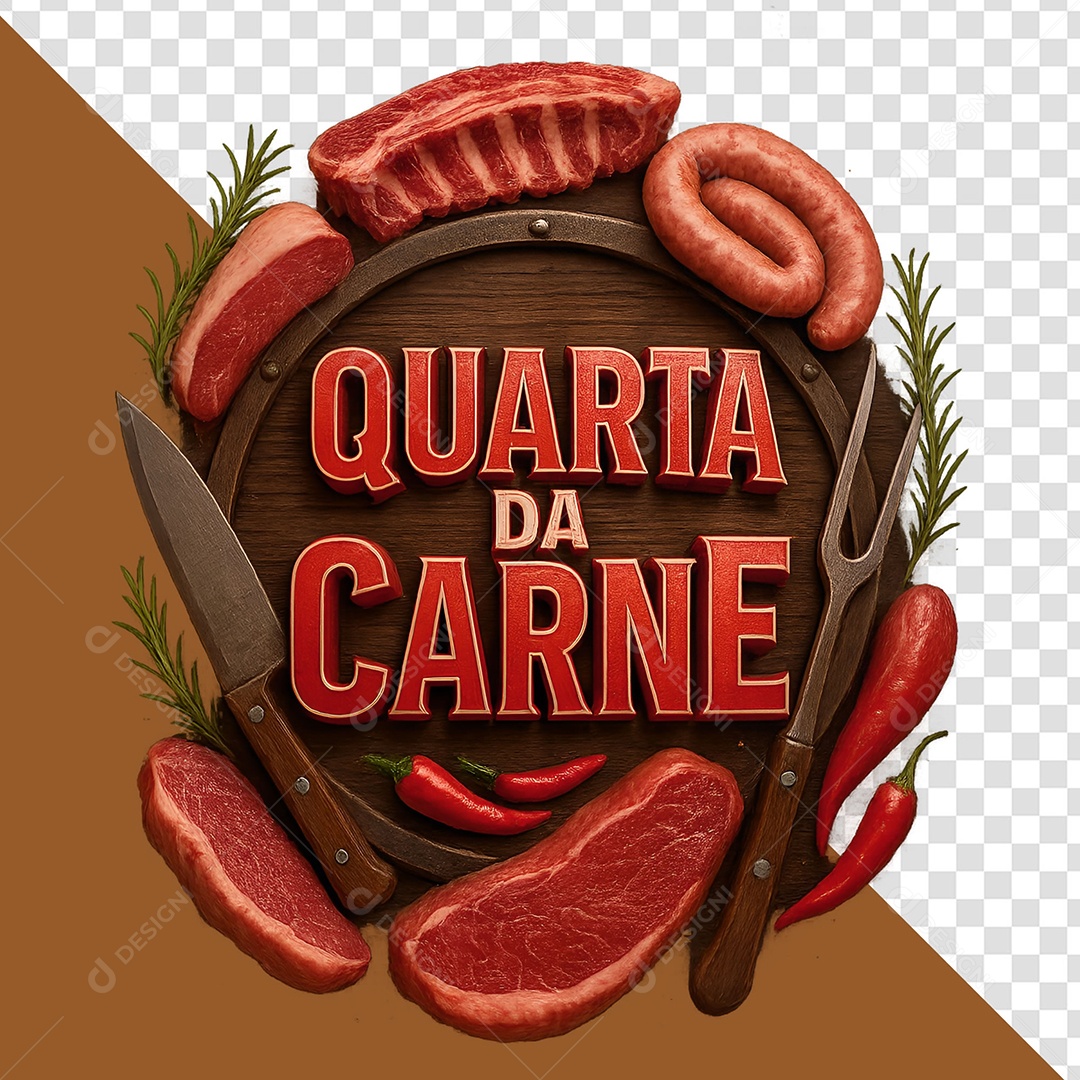 Selo 3D Quarta da Carne Oferta para Composição PSD