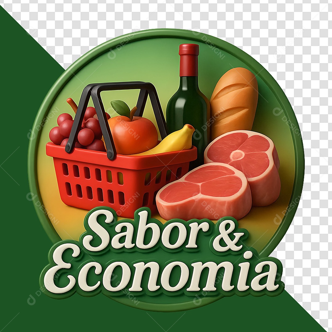Selo 3D Sabor e Economia para Composição PSD