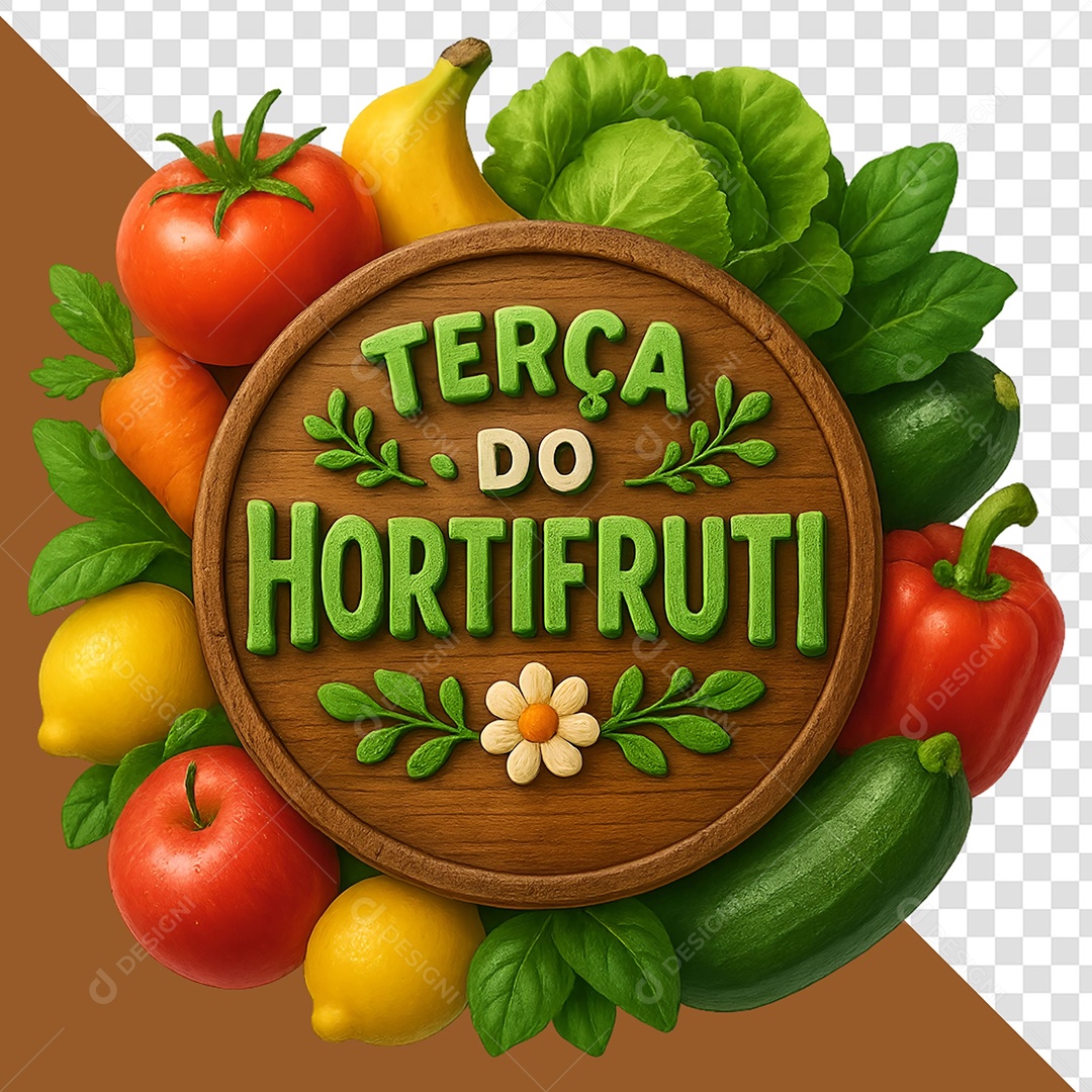 Selo 3D Terça do Hortifruti para Composição PSD