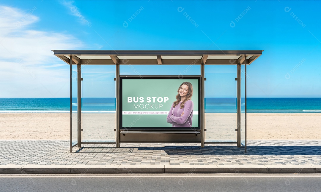 Ponto de Ônibus Com Anúncio PSD Editável Mockup