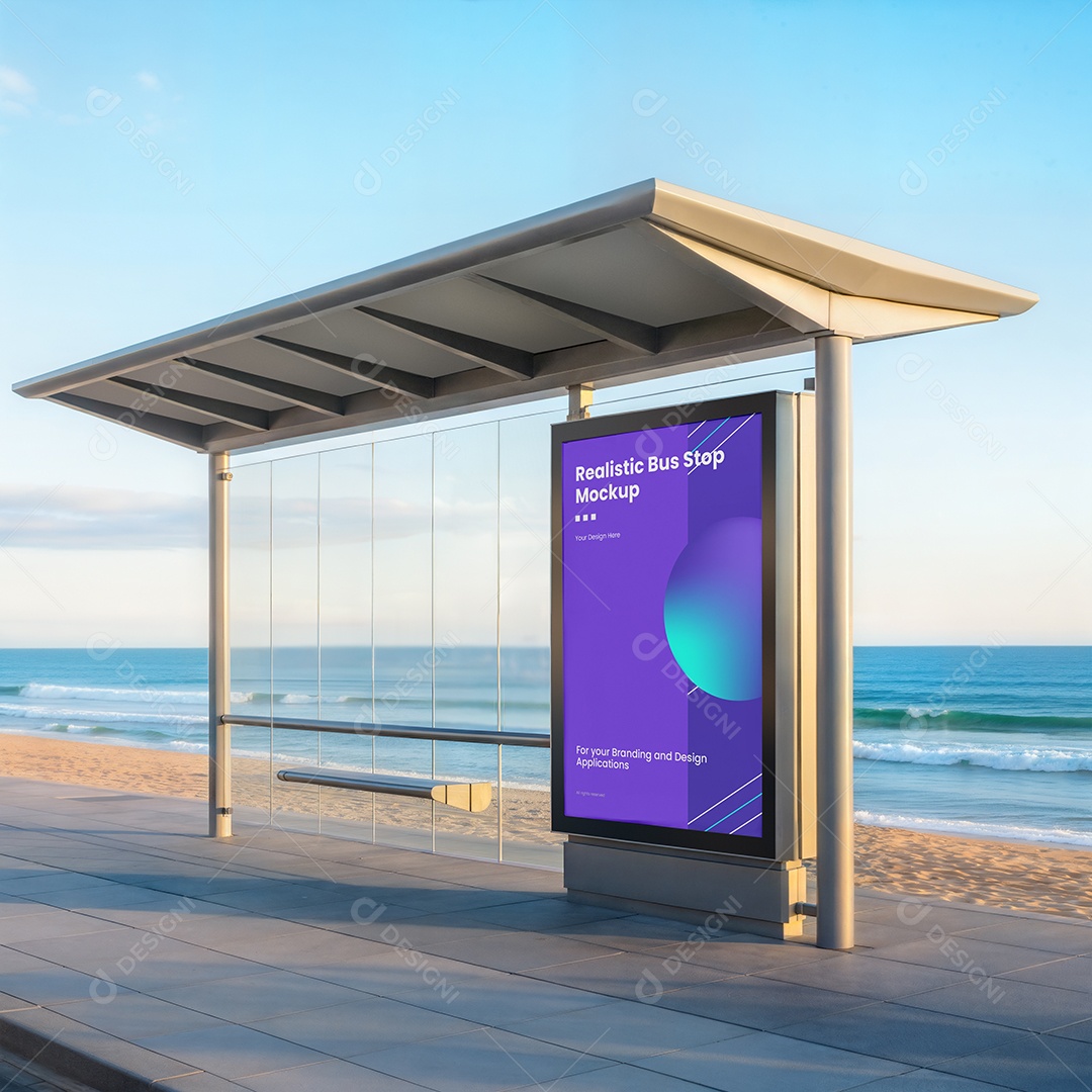 Ponto de Ônibus Com Anúncio PSD Editável Mockup