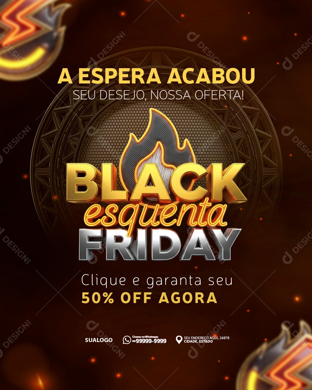 Black Friday Selo 3D Branco e Laranja com Lud de Led para Composição PSD
