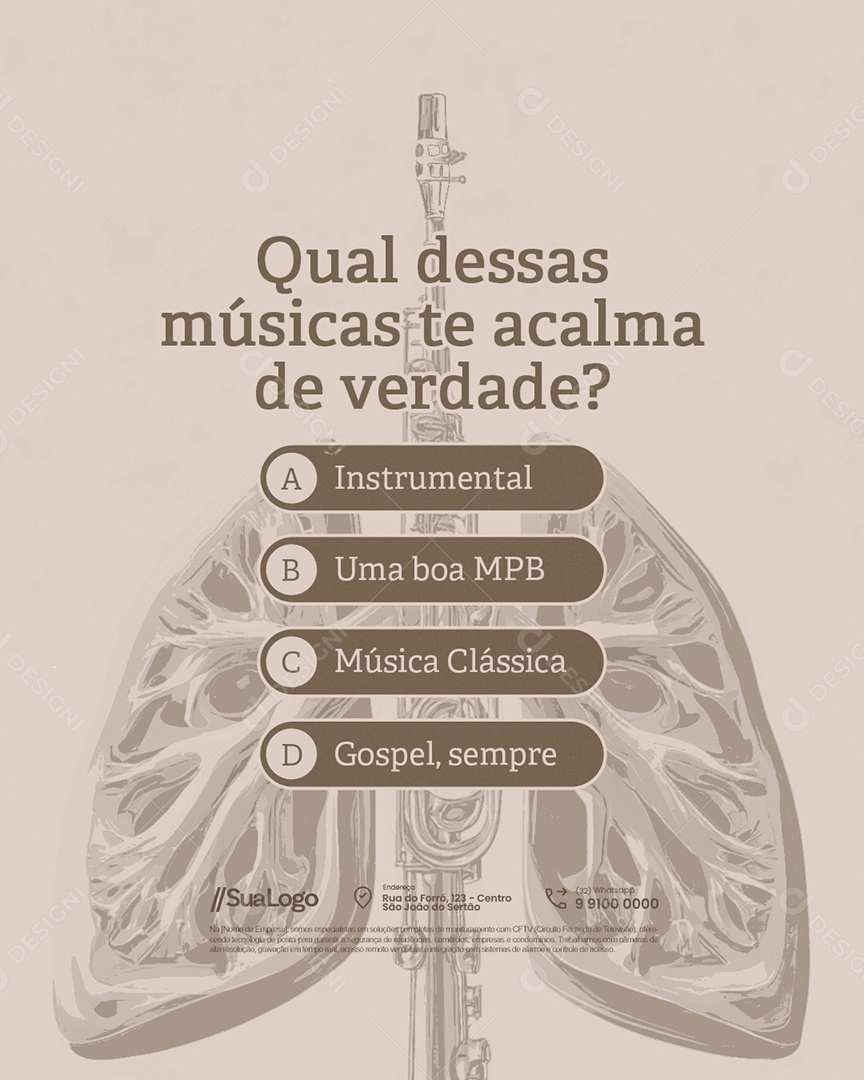 Musicoterapeuta Qual Dessas Músicas Te Acalma de Verdade Social Media PSD Editável