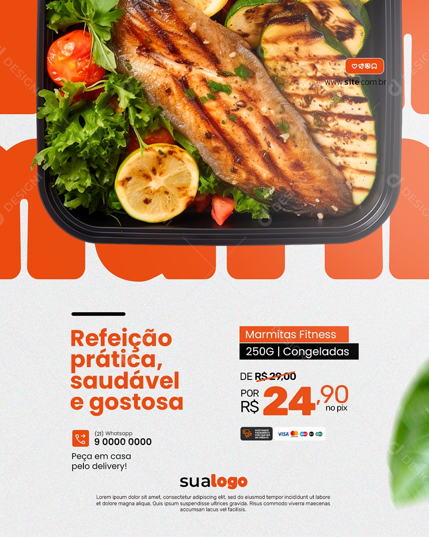 Marmitaria Refeição Prática Saudável e Gostosa Social Media PSD Editável