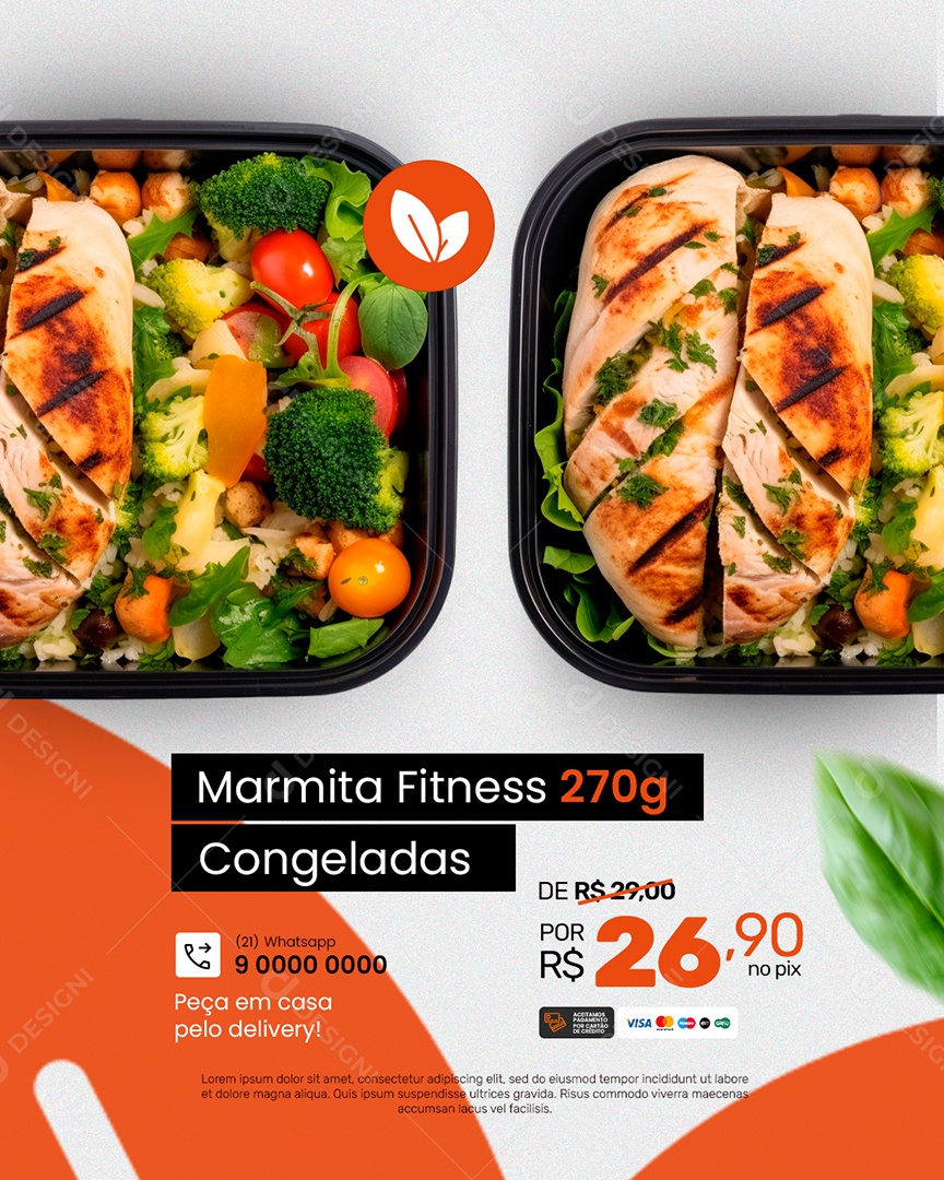 Marmitaria Peça em Casa Pelo Delivery Marmita Fitness Social Media PSD Editável