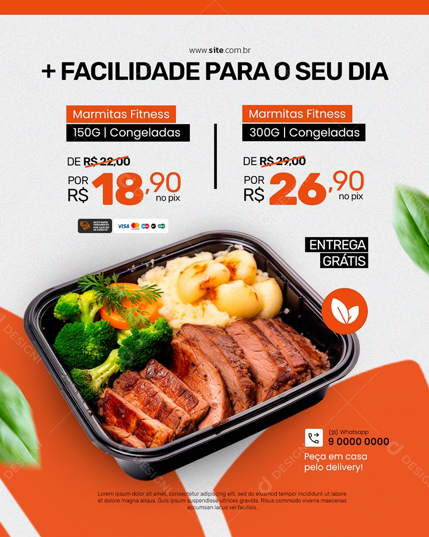 Marmitaria Mais Facilidade Marmitas Fitness Social Media PSD Editável