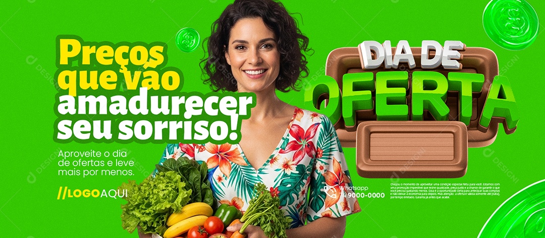 Banner Dia de Oferta Hortifruti Preços Que Vão Amadurecer Seu Sorriso Social Media PSD Editável