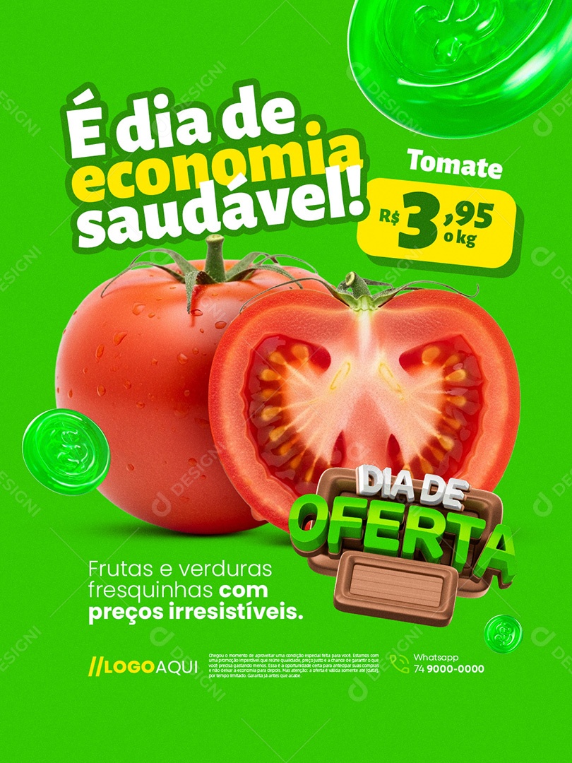 Dia de Oferta Hortifruti Tomate É Dia de Economia Saudável Social Media PSD Editável