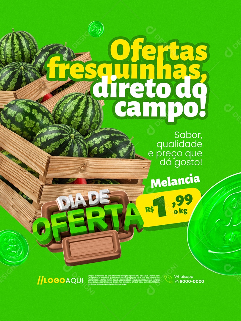 Dia de Oferta Hortifruti Melancia Sabor Qualidade Social Media PSD Editável