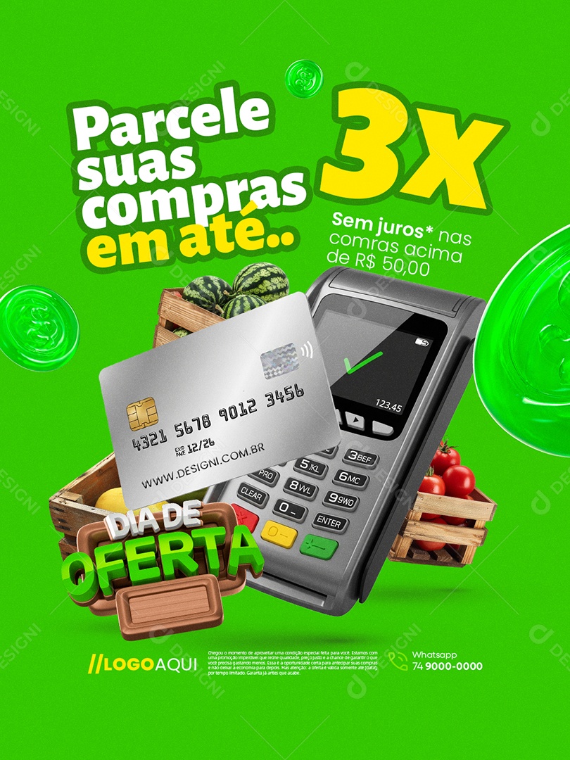 Dia de Oferta Hortifruti Parcele Suas Compras Social Media PSD Editável
