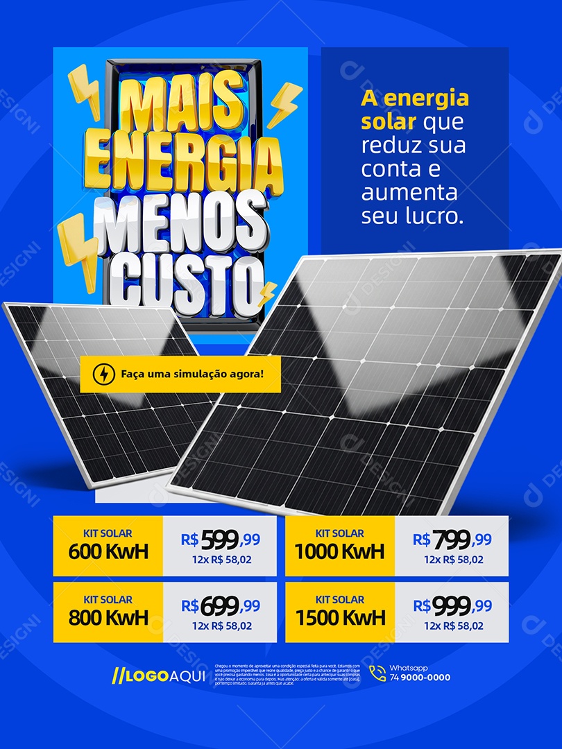 Mais Energia Menos Custo Energia Solar Encarte Faça Uma Simulação Agora Social Media PSD Editável