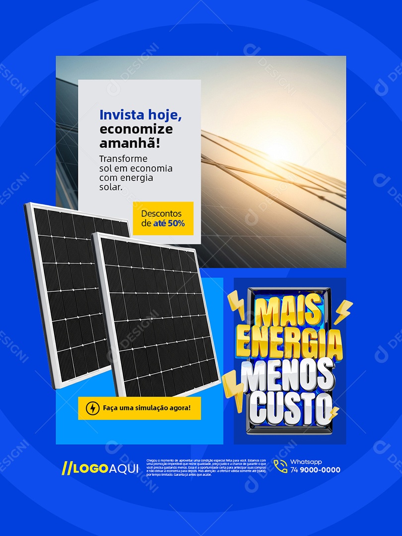 Mais Energia Menos Custo Energia Solar Invista Hoje Social Media PSD Editável