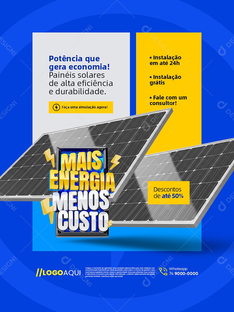 Mais Energia Menos Custo Energia Solar Potência Que Gera Economia Social Media PSD Editável