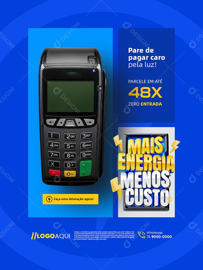 Mais Energia Menos Custo Energia Solar Parcele em Até 48x Zero Entrada Social Media PSD Editável