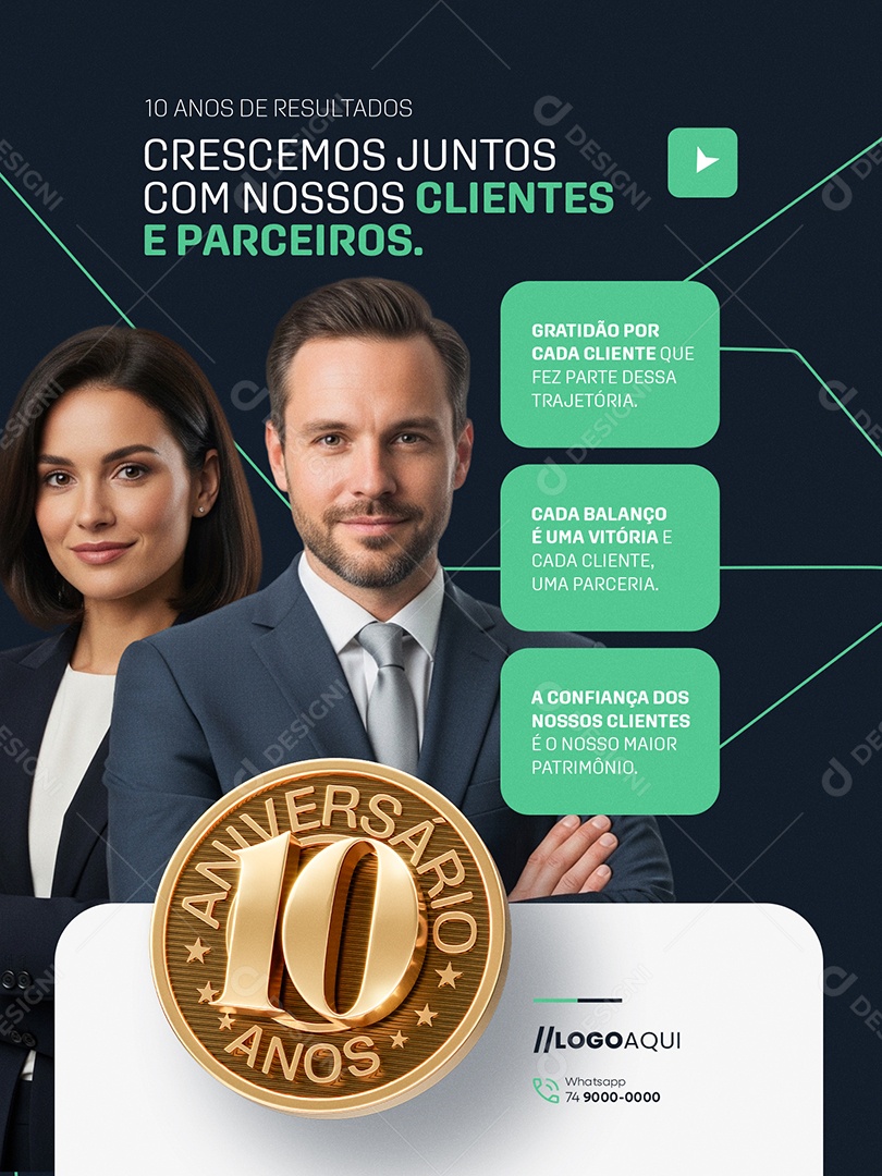 Aniversário Dez Anos Contabilidade Encarte Crescemos Juntos Social Media PSD Editável