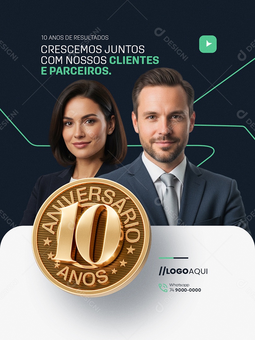 Aniversário Dez Anos Contabilidade Crescemos Juntos Social Media PSD Editável