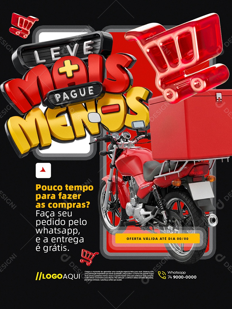 Leve Mais Pague Menos Supermercado Faça Seu Pedido Pelo Whatsapp Social Media PSD Editável