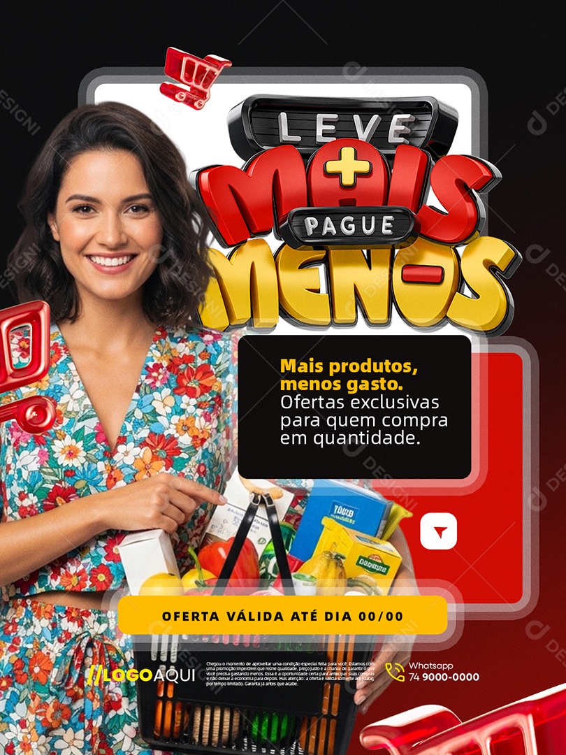 Leve Mais Pague Menos Supermercado Mais Produtos Menos Gasto Social Media PSD Editável
