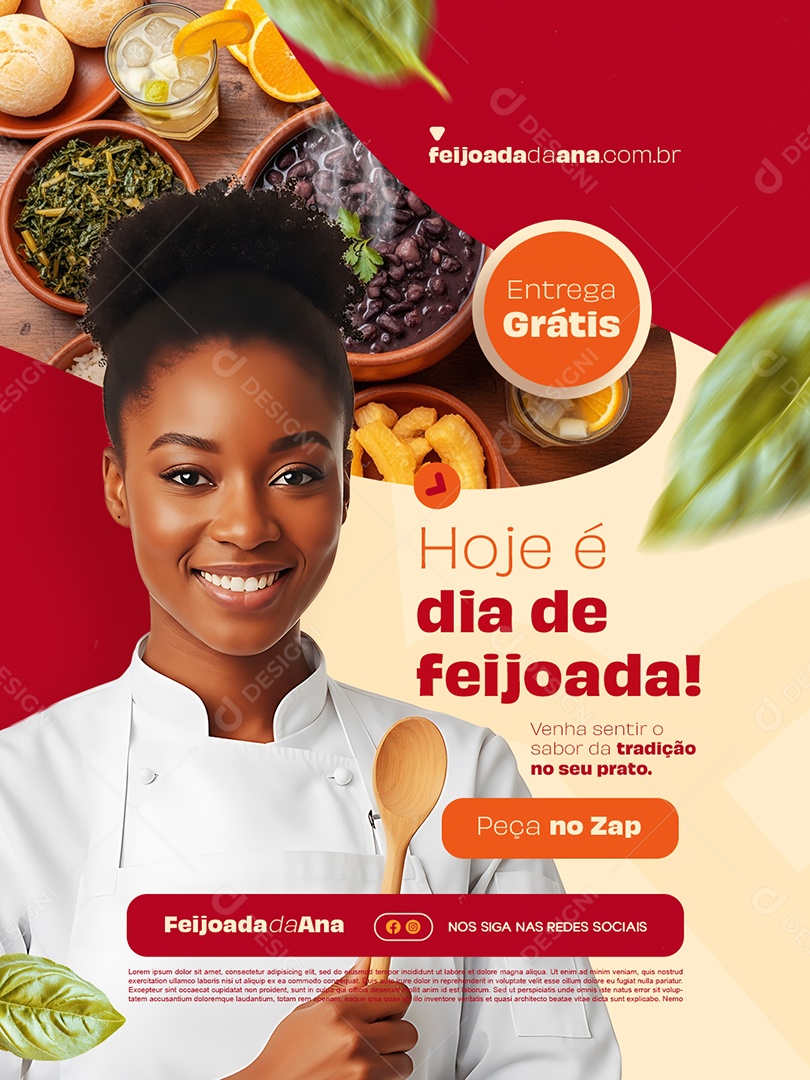 Hoje é Dia de Feijoada Entrega Grátis Social Media PSD Editável