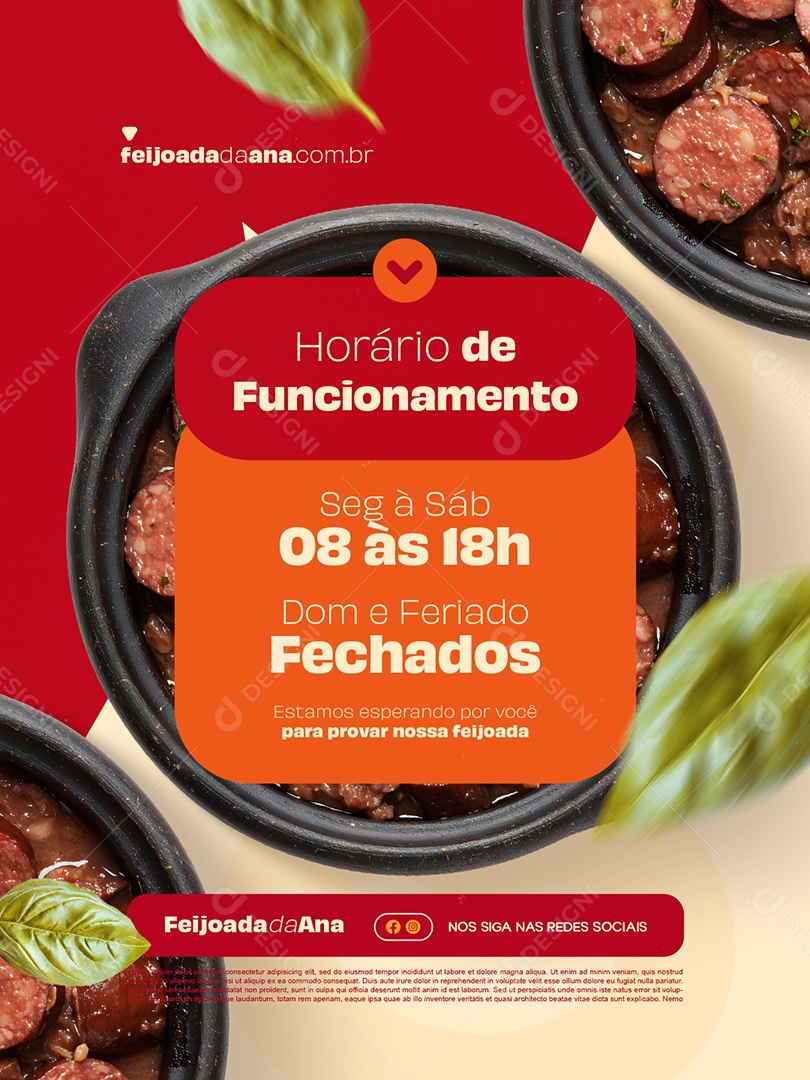 Feijoada Horário de Funcionamento Social Media PSD Editável