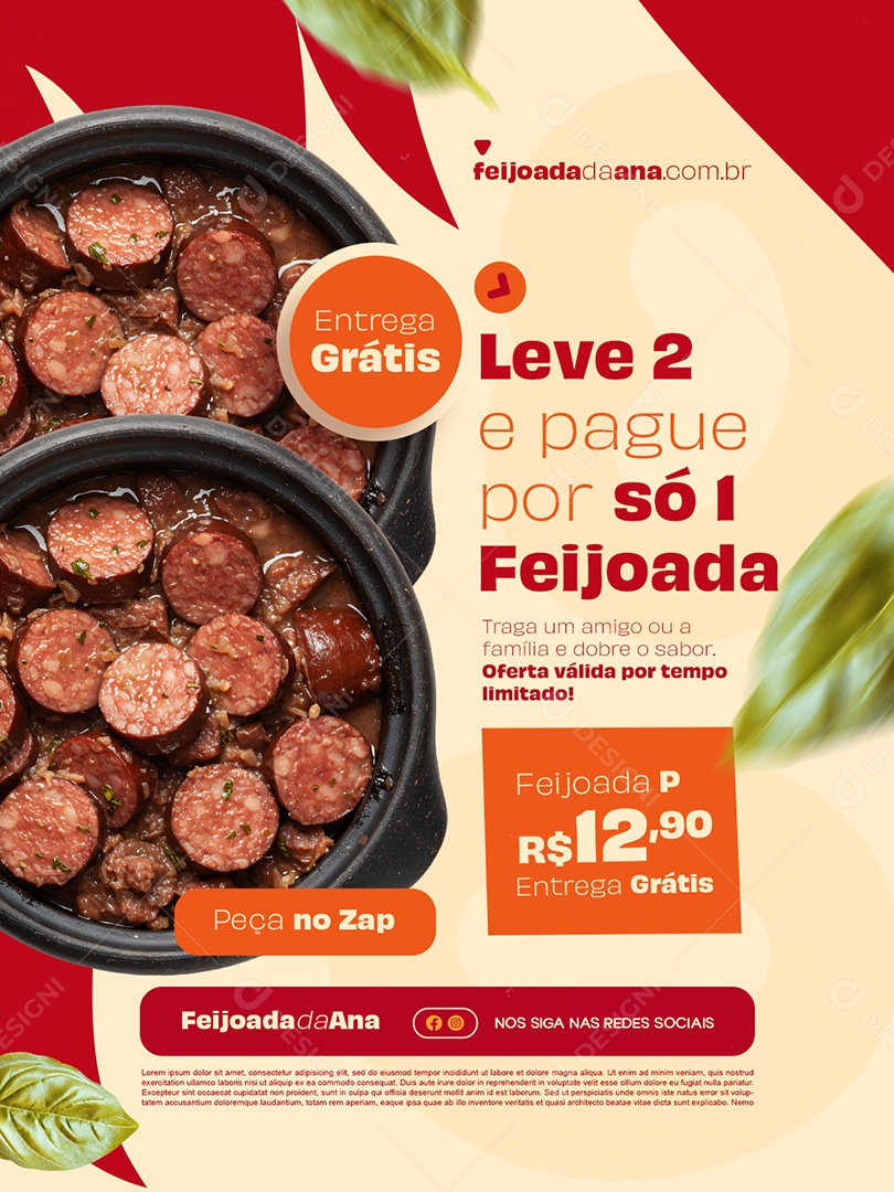 Feijoada Leve Dois e Pague Por Só Uma Feijoada Social Media PSD Editável