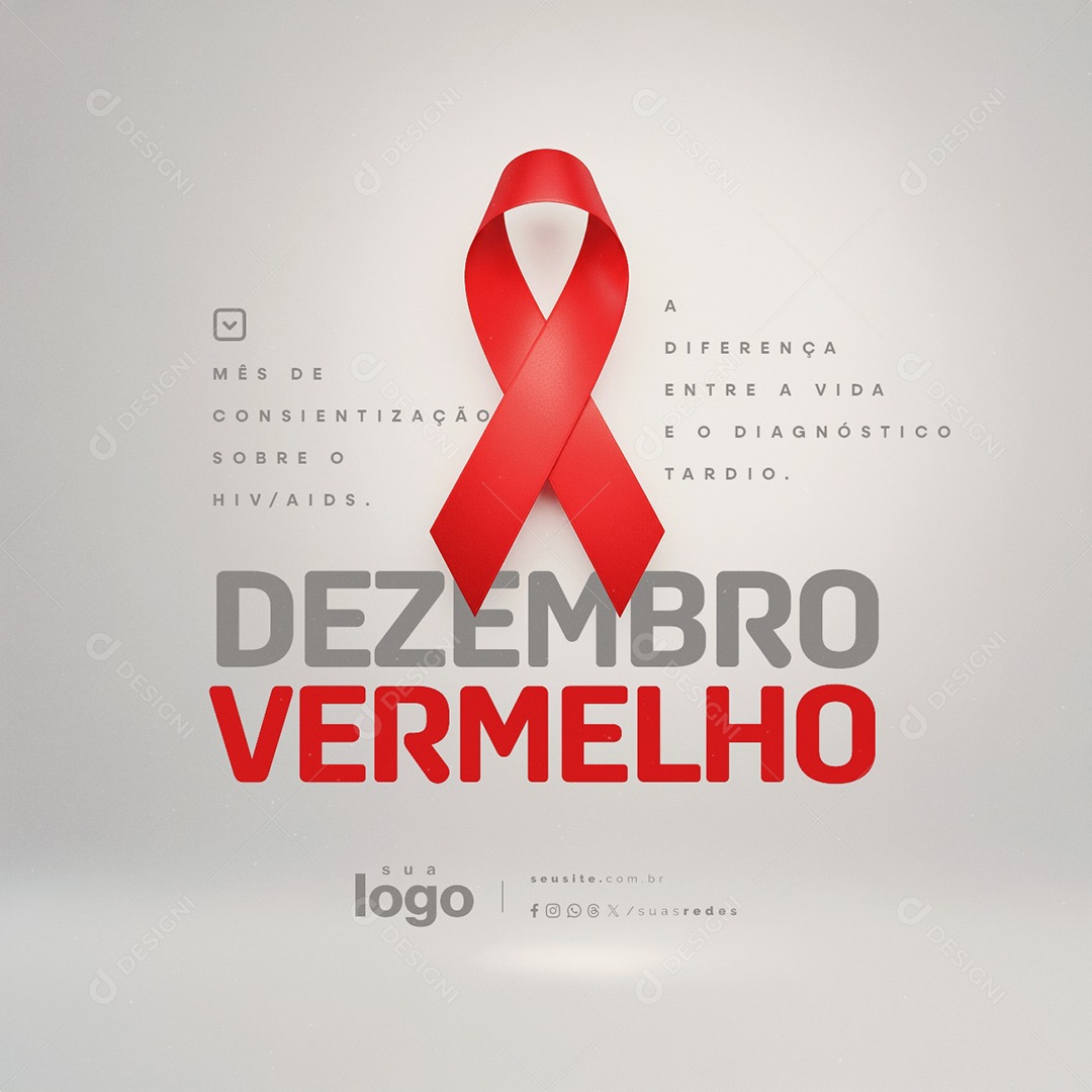 Dezembro Vermelho Mês de Conscientização Sobre o HIV e AIDS Social Media PSD Editável