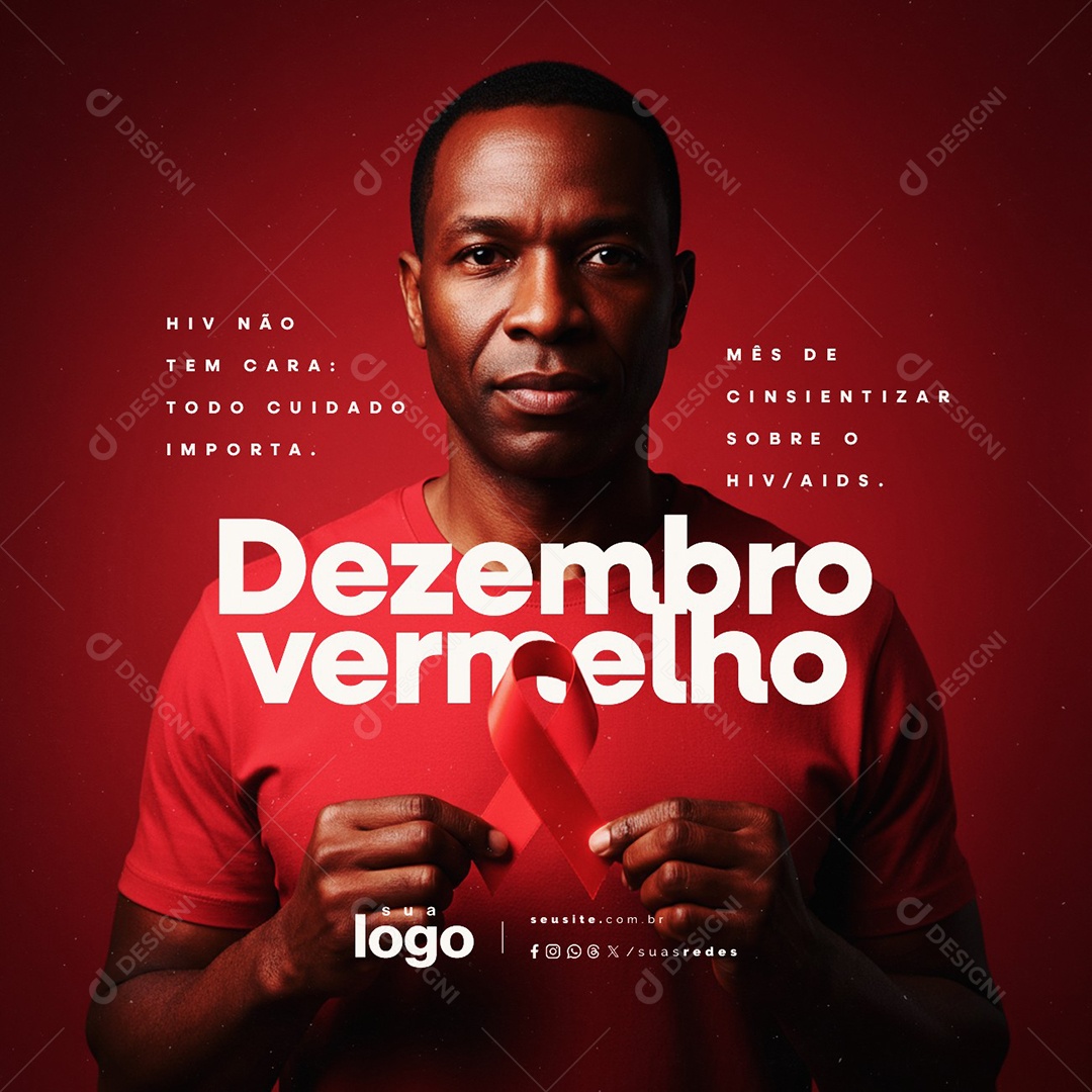 Dezembro Vermelho HIV Não Tem Cara Social Media PSD Editável