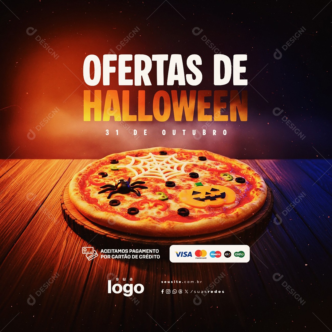 Ofertas de Halloween Pizzaria 31 de Outubro Social Media PSD Editável