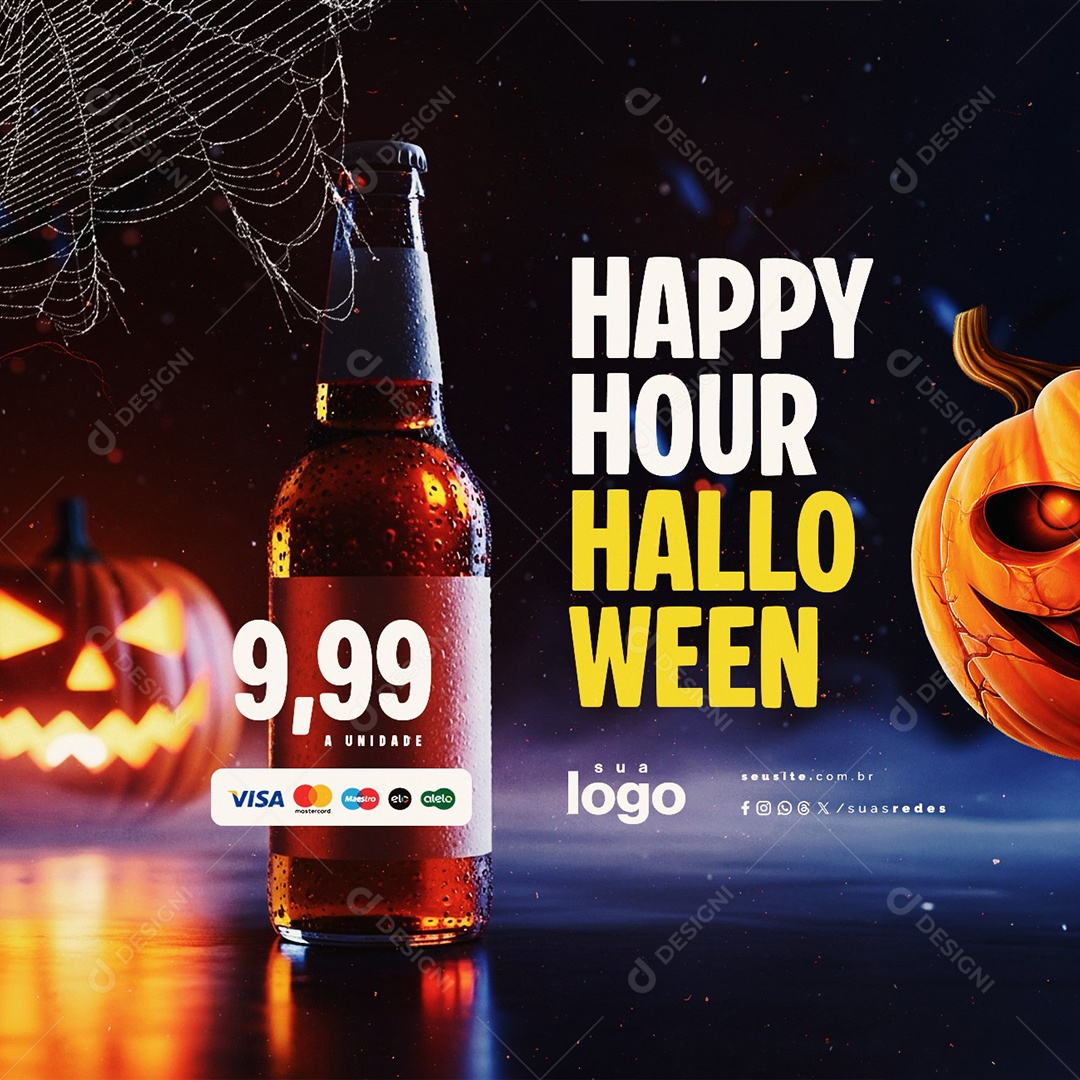 Happy Hour Halloween Cervejaria Social Media PSD Editável