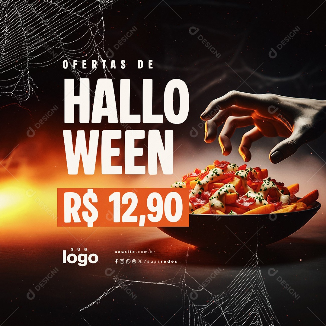 Ofertas de Halloween Batata Frita Hamburgueria Social Media PSD Editável