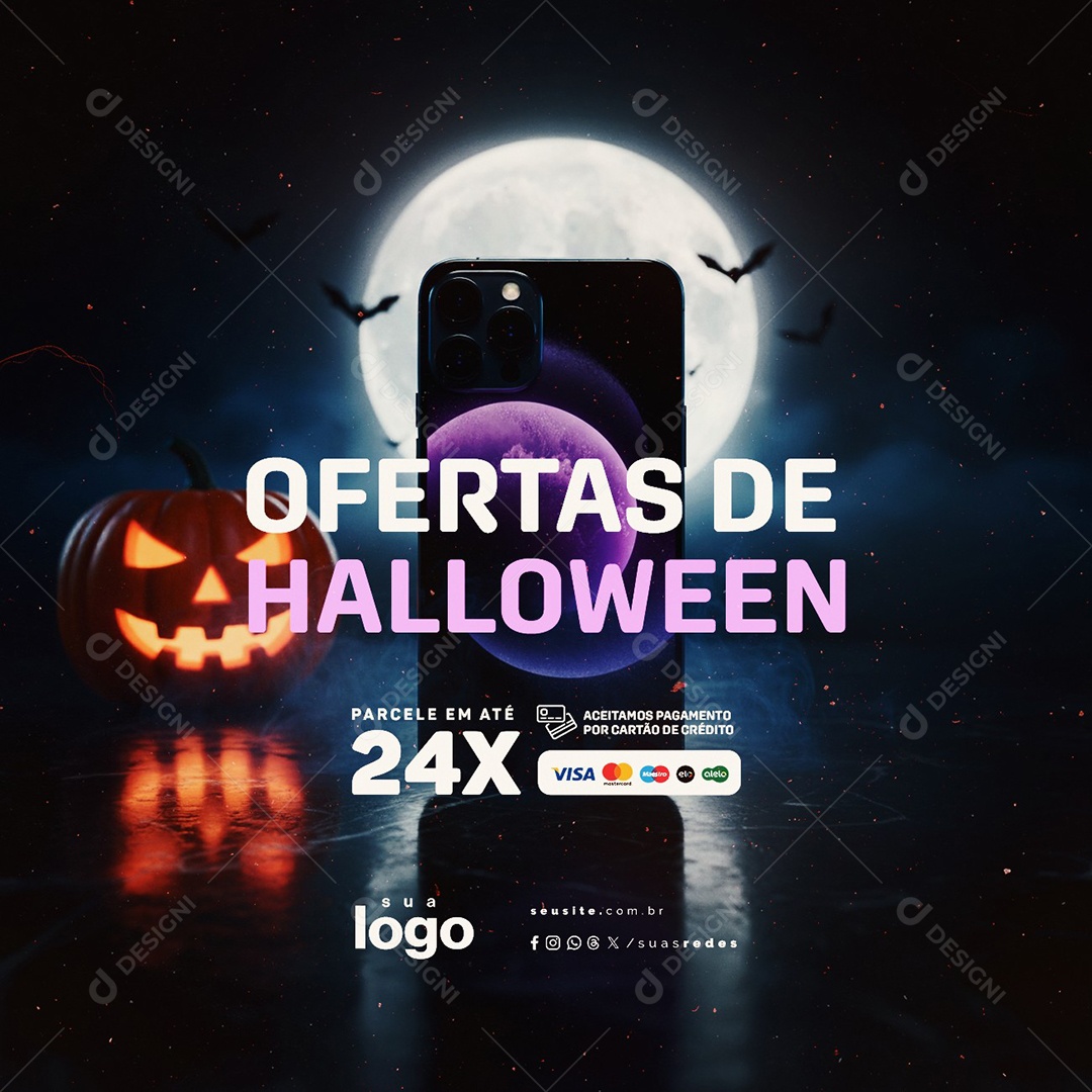 Ofertas de Halloween Loja de Celulares Social Media PSD Editável