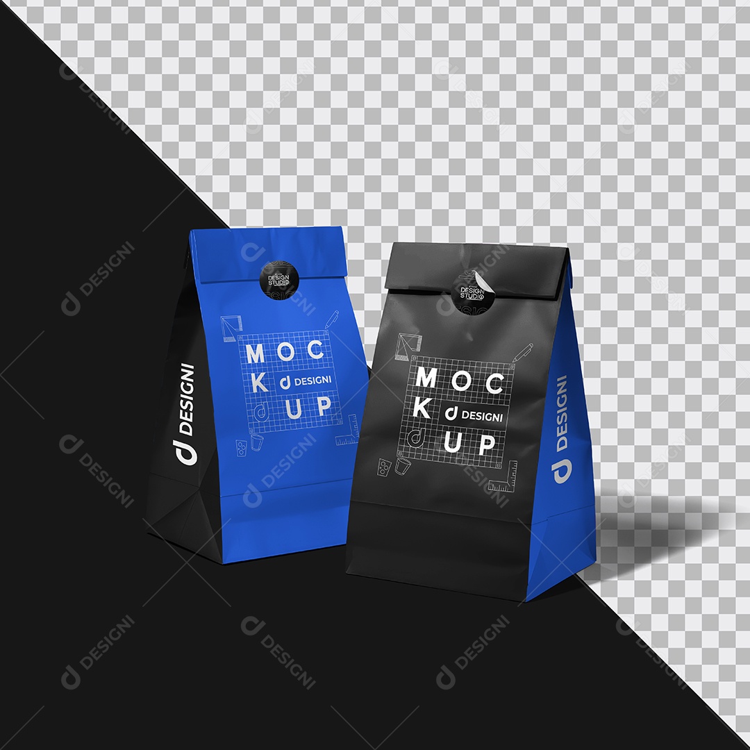 Mockup Embalagem Saco de Papel Vistas PSD Editável