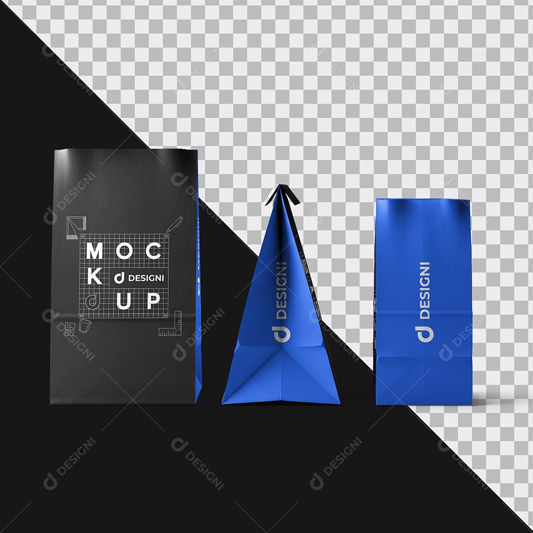 Mockup Embalagem Saco de Papel Vistas PSD Editável