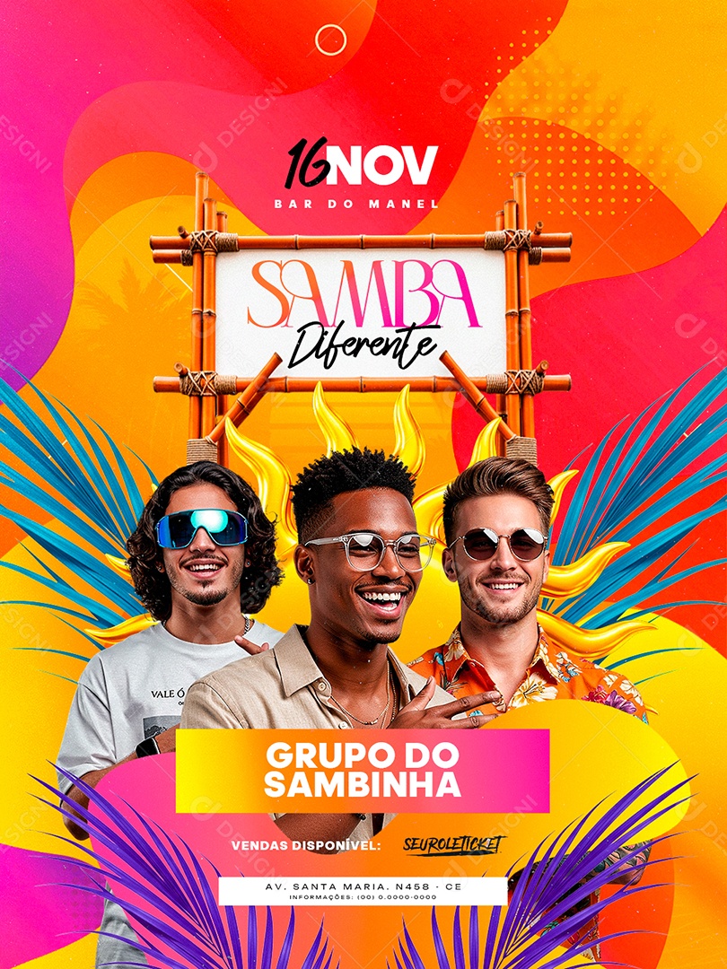 Flyer Próximos Shows Samba Diferente Social Media PSD Editável