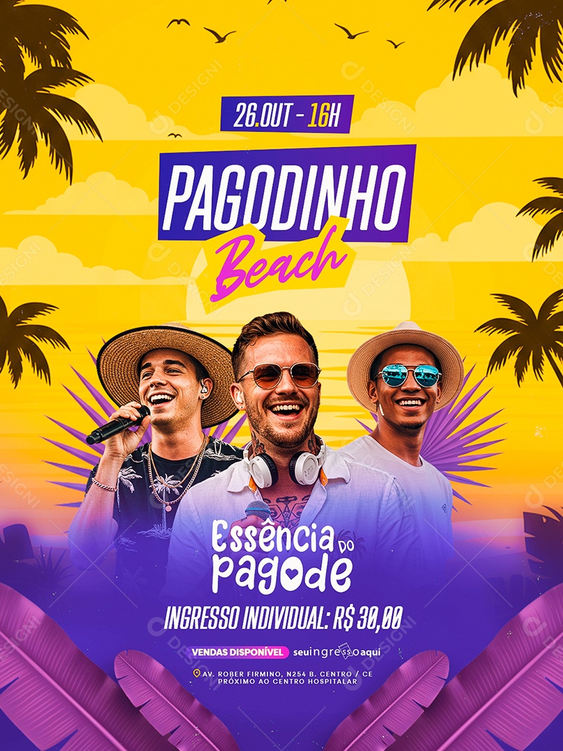 Flyer Próximos Shows Pagodinho Beach Social Media PSD Editável