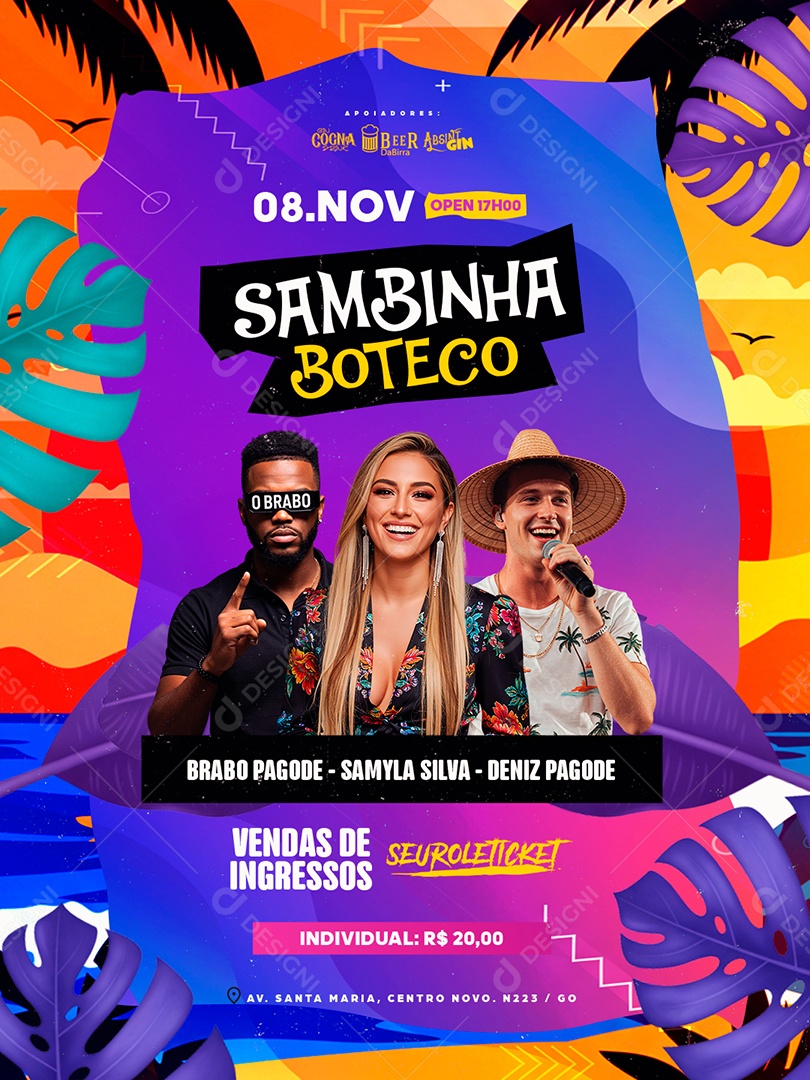 Flyer Próximos Shows Sambinha Boteco Social Media PSD Editável
